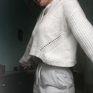 white cropped hooded sweater